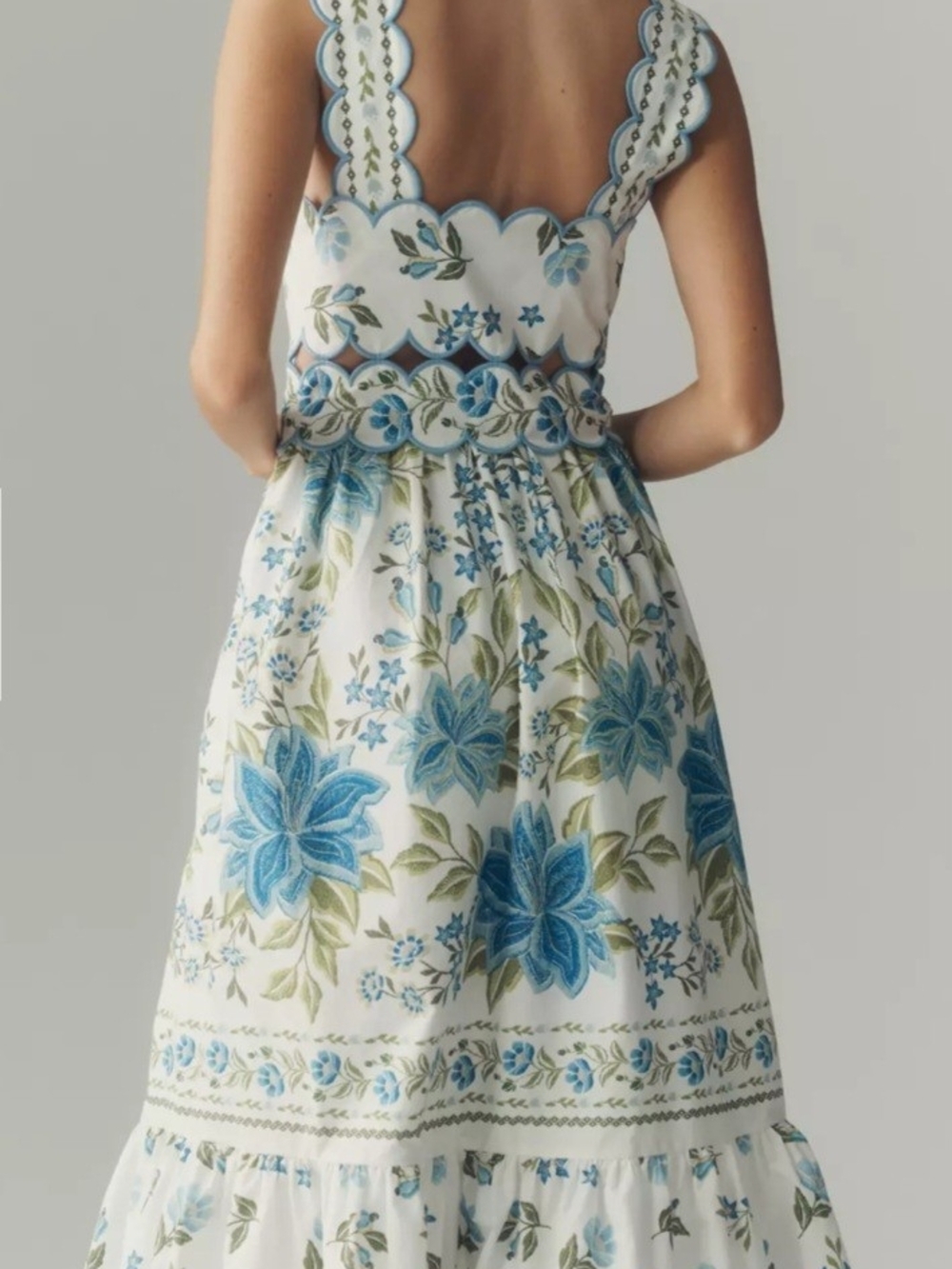 FARM Rio White Midi Dress with Blue and Green Floral Embroidery - Picture 3 of 3